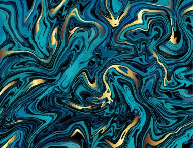 Altın siyah, mavi mermer soyut desen. Modern ve orijinal sıvı doku. Sanat arka plan şablonu. Tasarım kapakları, sunum, davetiye, broşür, poster, kartvizit ve sosyal medya için iyi.