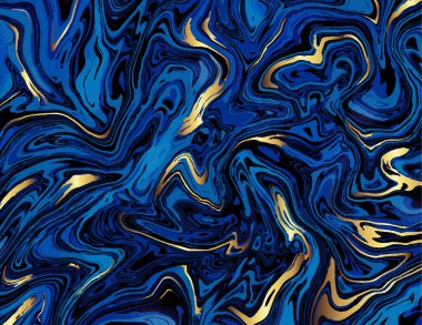 Altın siyah, mavi mermer soyut desen. Modern ve orijinal sıvı doku. Sanat arka plan şablonu. Tasarım kapakları, sunum, davetiye, broşür, poster, kartvizit ve sosyal medya için iyi.