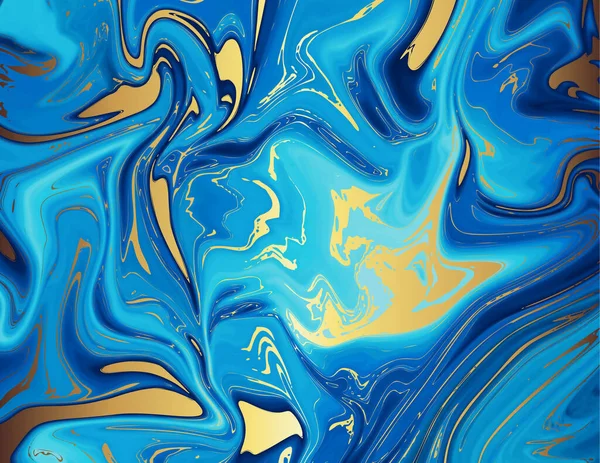 Золотой Синий Мрамор Абстрактный Рисунок Современные Оригинальные Жидкие Текстуры Хорошо — стоковый вектор