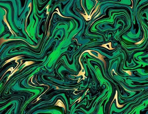 Golden Black Green Marble Abstract Pattern Modern Original Liquid Texture — Stock Vector