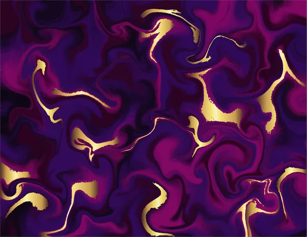 Modèle Abstrait Marbre Noir Doré Violet Texture Liquide Moderne Originale — Image vectorielle