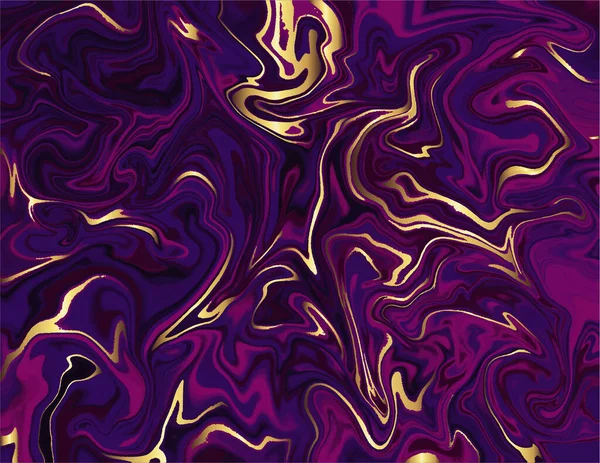 Oro Negro Púrpura Mármol Patrón Abstracto Textura Líquida Moderna Original — Vector de stock