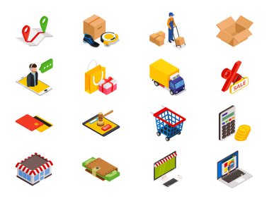 Online alışveriş - izometrik öğeleri