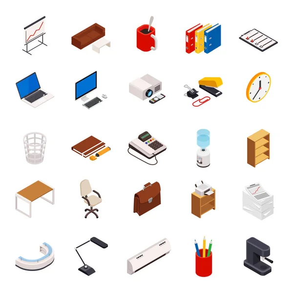 3D isometric set of icons on a theme of office equipment — Stock Vector