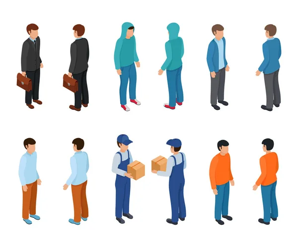 Trendy isometric young creative people with businessman, freelancers, delivery courier and ordinary people. — Stock Vector