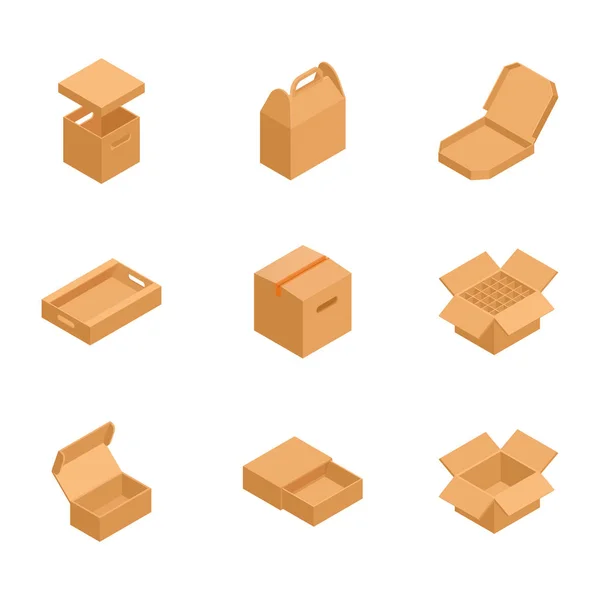 Ensemble de boîtes isométriques en carton pour envoyer du courrier — Image vectorielle