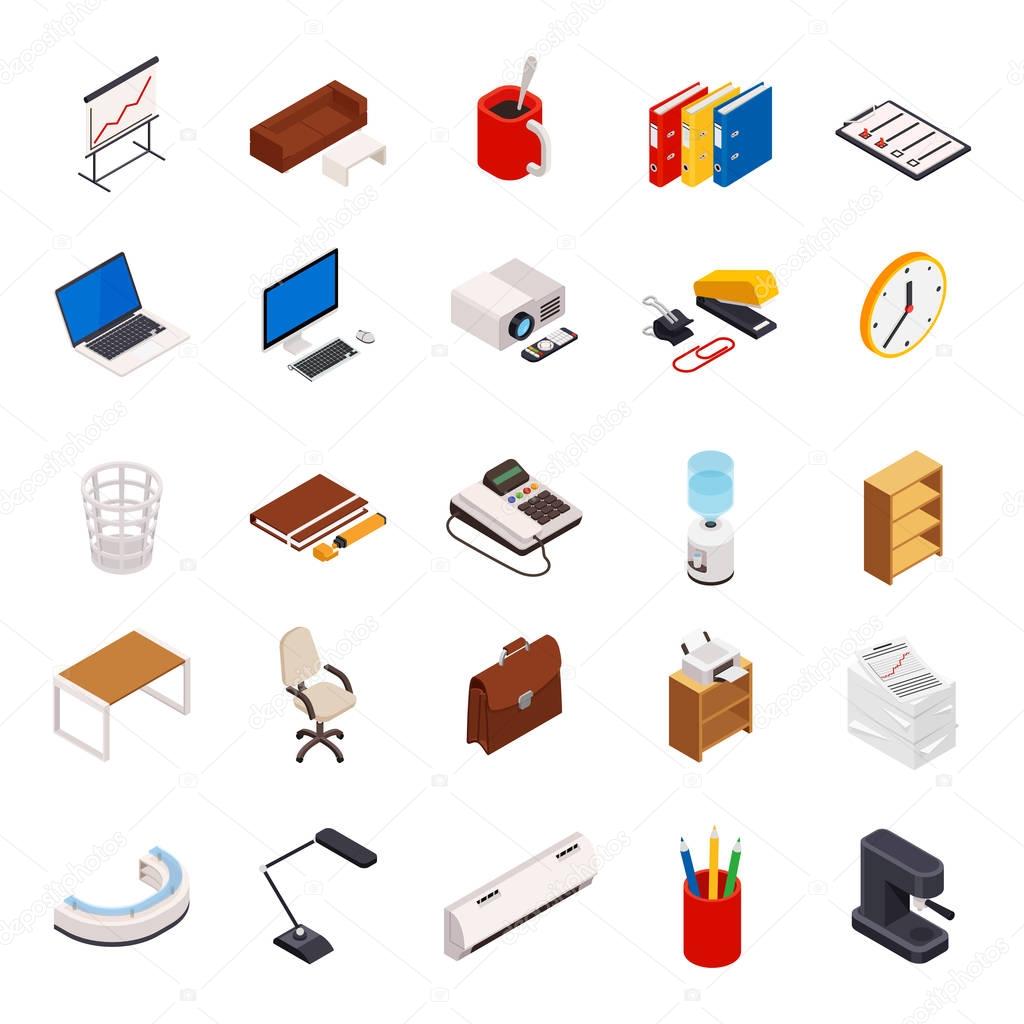 3D isometric set of icons on a theme of office equipment