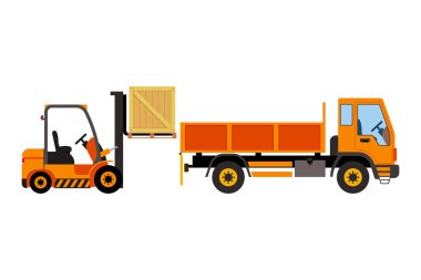 Turuncu yükleme forklifti.