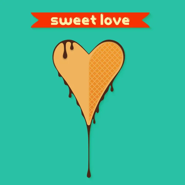 Βάφλες γλυκιά αγάπη στη σοκολάτα σε σχήμα καρδιάς — Διανυσματικό Αρχείο