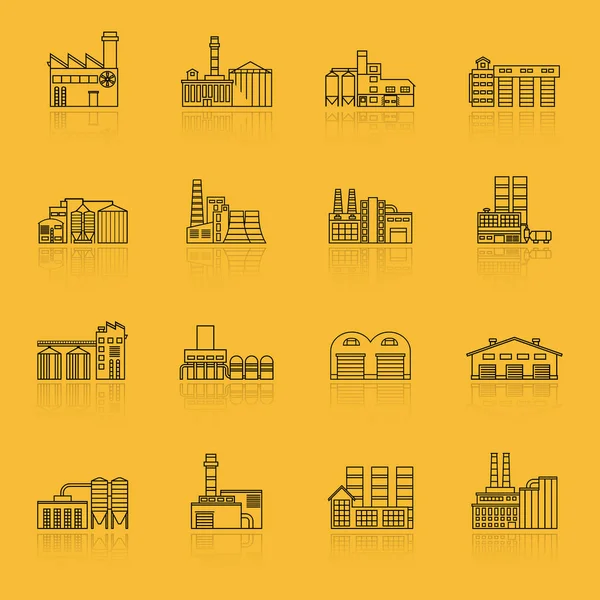 Conjunto de iconos de esquema de fábrica de construcción — Vector de stock