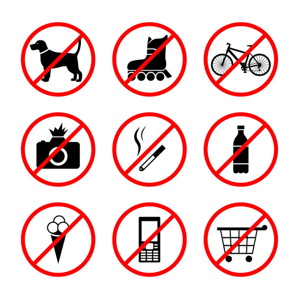 Знаки, запрещающие различные действия в разных местах
.