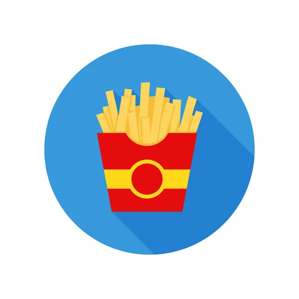 Snabbmat, pommes frites, läckra snabbmat. Pommes frites i röd pappkartong, isolerad platta ikonen. — Stock vektor