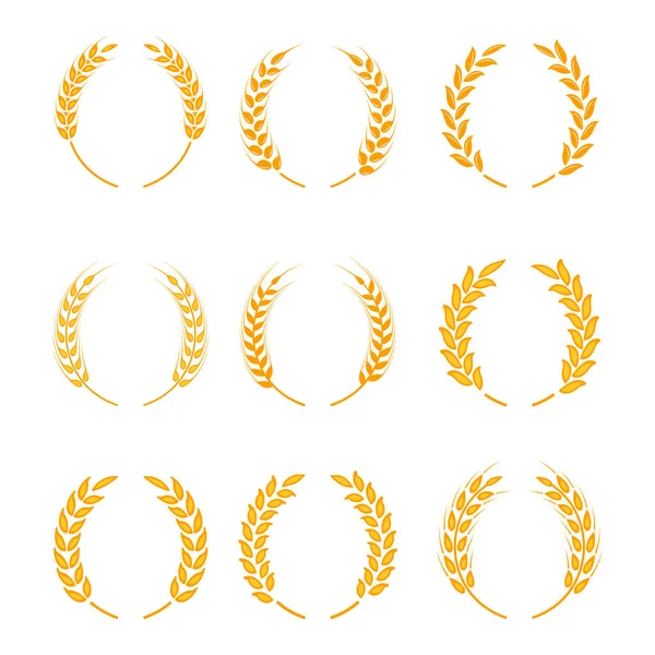 Couronne de laurier d'or - un symbole du gagnant. Oreilles de blé ou icônes de riz ensemble . — Image vectorielle