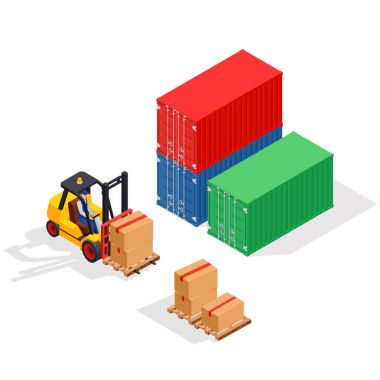 Deniz kargo konteyner forklift tarafından boşaltma.