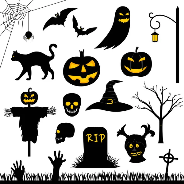 Set of vector silhouettes for Halloween party — Stock Vector