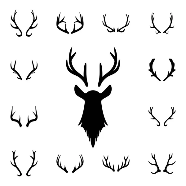 Deer s head and antlers set. Design elements of deer — Stock Vector