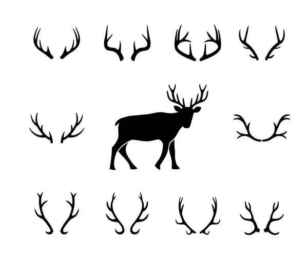 黑色的轮廓的不同种的鹿的角 — 图库矢量图片