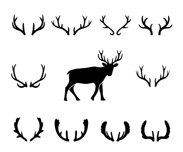 Black silhouettes of different deer horns — Stock Vector