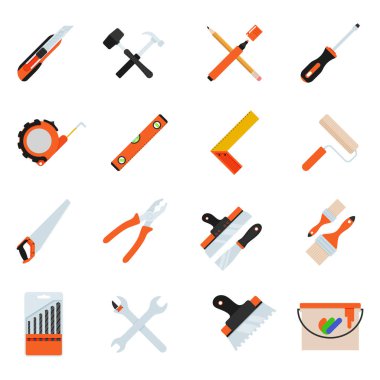 İnşaat onarım araçları düz Icon set.