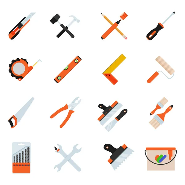 Bau-Reparatur-Tools flaches Symbol-Set. — Stockvektor