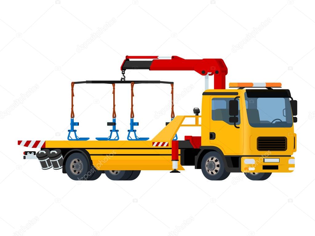 Vector isolated yellow tow truck on white background.