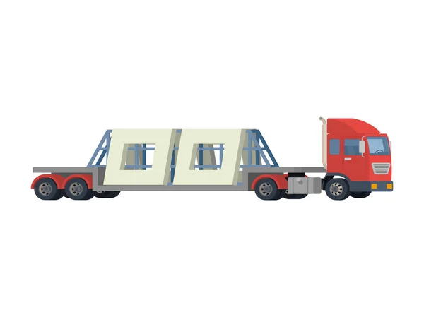 Transporte de losas de hormigón armado. Un camión grande lleva losas de hormigón . — Vector de stock