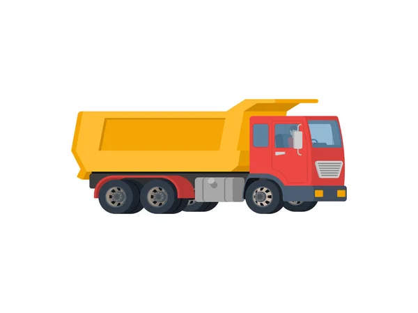Yellow dump truck with red cabin — Stock Vector