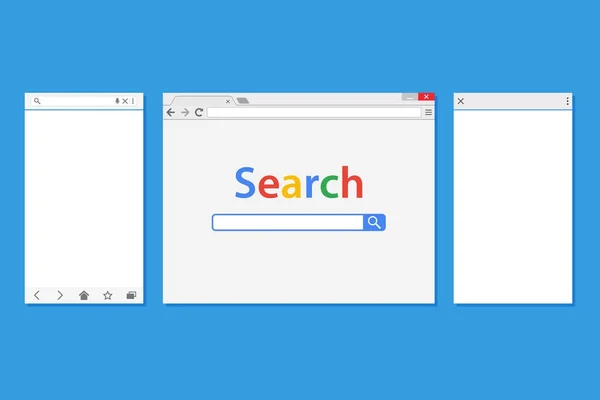 Sada plochých prázdná okna prohlížeče pro různá zařízení. — Stockový vektor