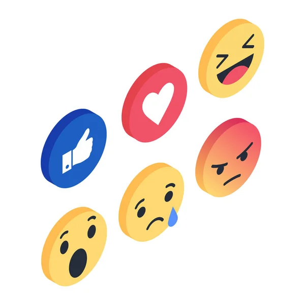 Defina o vetor de reações isométricas do Emoji como ícone social. Botão para expressar smileys sociais . —  Vetores de Stock