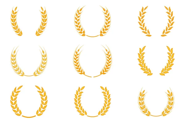 Couronne de laurier d'or - un symbole du gagnant. Oreilles de blé ou icônes de riz ensemble . — Image vectorielle