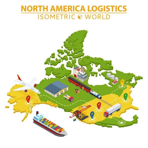 Transporte y logística de Estados Unidos. Elementos infográficos de entrega y envío. Ilustración vectorial — Vector de stock