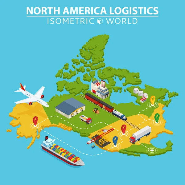 Βόρεια Αμερική μεταφορών και logistics. Παράδοση και τη ναυτιλία στοιχεία γράφημα. — Διανυσματικό Αρχείο