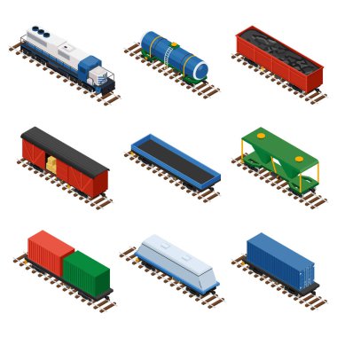 Isometric set of railway trains clipart