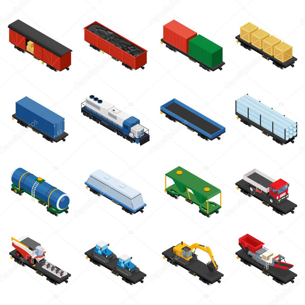 Isometric set of railway trains