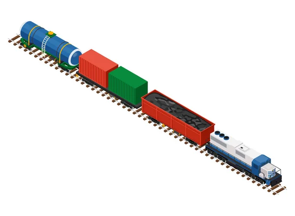 Flache dreidimensionale isometrische Eisenbahnwagentanks, Behälter — Stockvektor