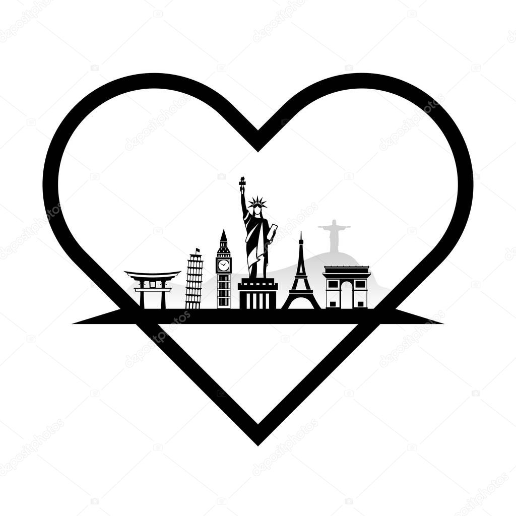 Landmarks of the World in the form of heart