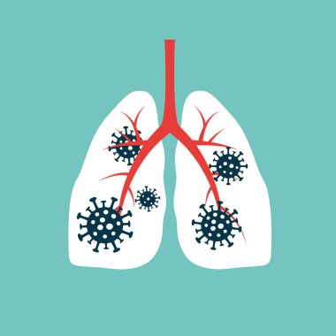 Virüs hücreleri akciğer yiyor. Akciğeri ısıran virüs hücreleri. Akciğer hasarı. Korkunç ve şeytani suratlı virüs hücresi. Coronavirus ciğer yeme konsepti. COVID-19. 2019-nCoV.