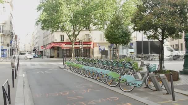 Estação Bicicleta Velib Completo Paris — Vídeo de Stock