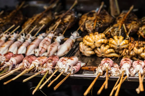 Fresh Fish Street Market River Asia Meat Fish Grilled Barbecue — Stock Photo, Image