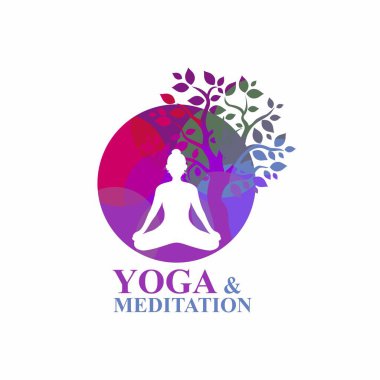 Yoga Meditasyon Ağacı Ay Yaratıcı Renkli Logo Sembol Vektörü