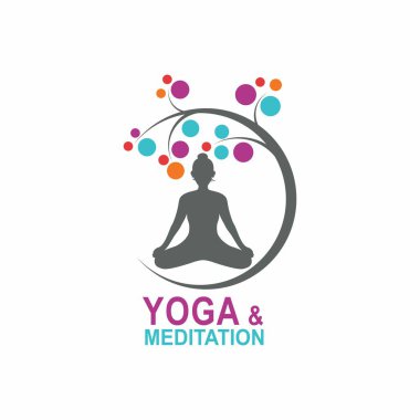 Yoga Meditasyon Ağacı Ay Yaratıcı Renkli Logo Sembol Vektörü
