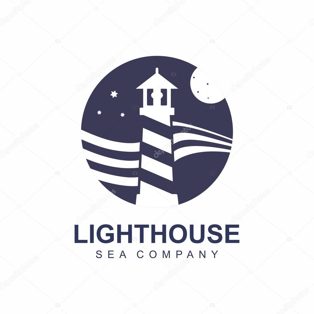 Lighthouse Moon Stars Sea Ocean Logo Symbol Vector