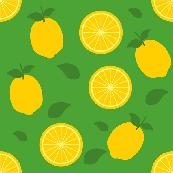 レモンの繰り返しパターンの背景緑黄色の生地ギフトラップ壁のテクスチャベクトル — ストックベクタ