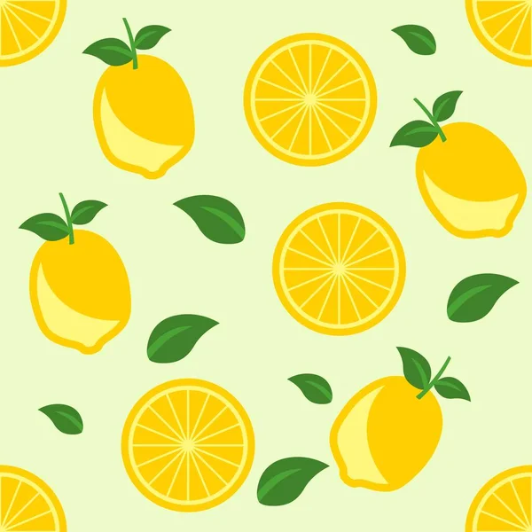 Lemon Repeat Pattern Background Green Yellow Fabric Gift Wrap Wall — Stock Vector