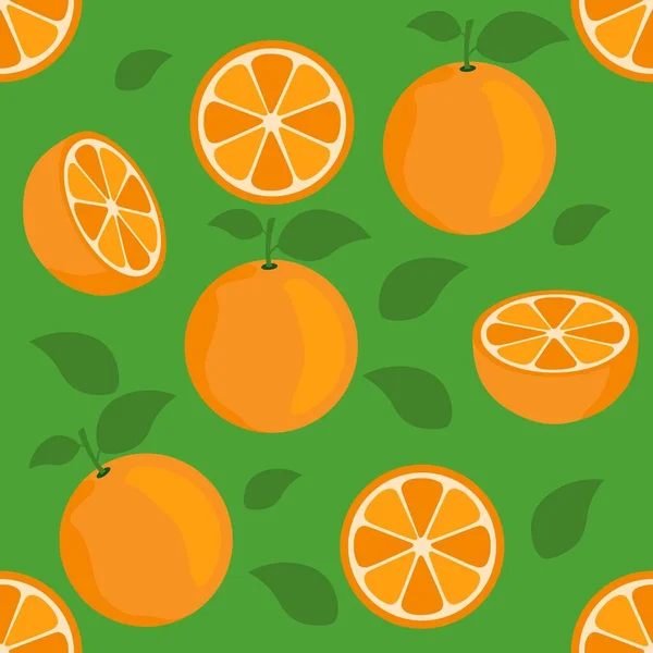 Orange Cytrusy Powtarzać Wzór Tkaniny Prezent Zawijać Ściany Tekstury Zielony — Wektor stockowy
