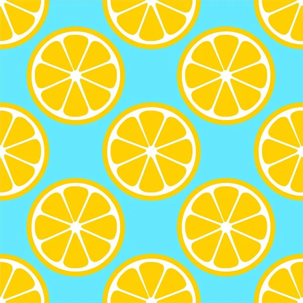レモンオレンジ柑橘類の繰り返しパターン生地ギフトラップ壁テクスチャ青の背景ベクトル — ストックベクタ