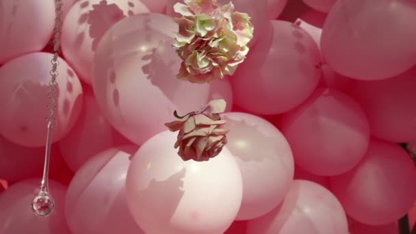 Rosa Luftballons Dekorative Rosen Glasperlen Für Rosa Party Dekoration — Stockvideo