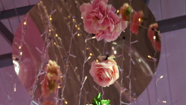 Rosas Decorativas Guirlandas Lâmpadas Para Decoração Férias — Vídeo de Stock