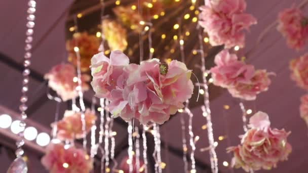 Decorative Roses Garlands Light Bulbs Luxury Party Decoration Pink Style — Stock Video