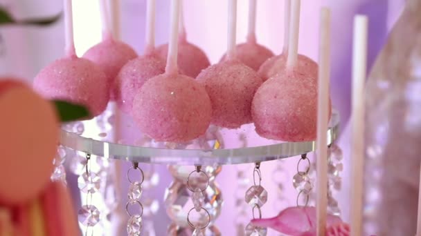 Caramelo Barra Pastel Pops Macaroons Pasteles Cupcakes Magdalenas Fiesta Rosa — Vídeo de stock